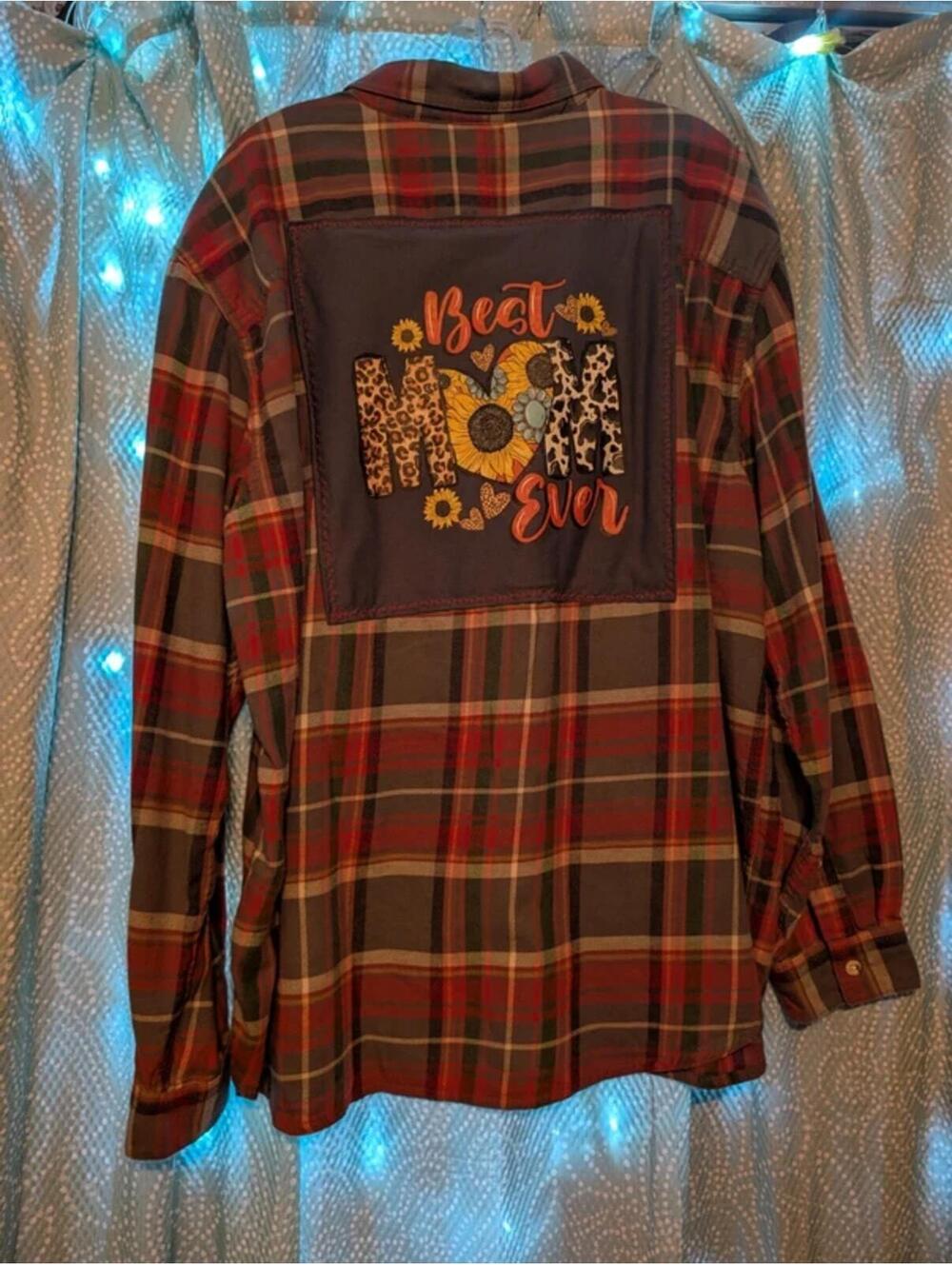 Best Mom Ever Flannel Shirt XL One of a Kind Handcrafted